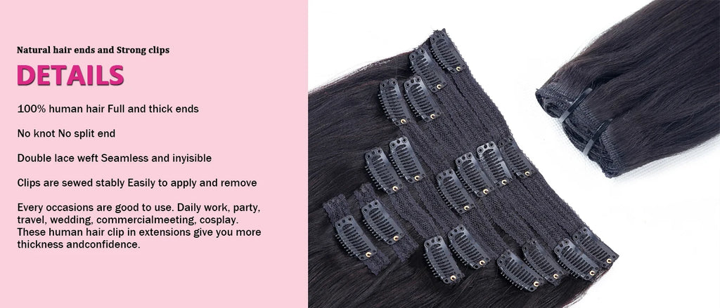 Clip Ins Straight Seamless Brazilian Human Hair Extensions Natural Color Invisible Clip In Hair Extension 16-26 Inches For Women