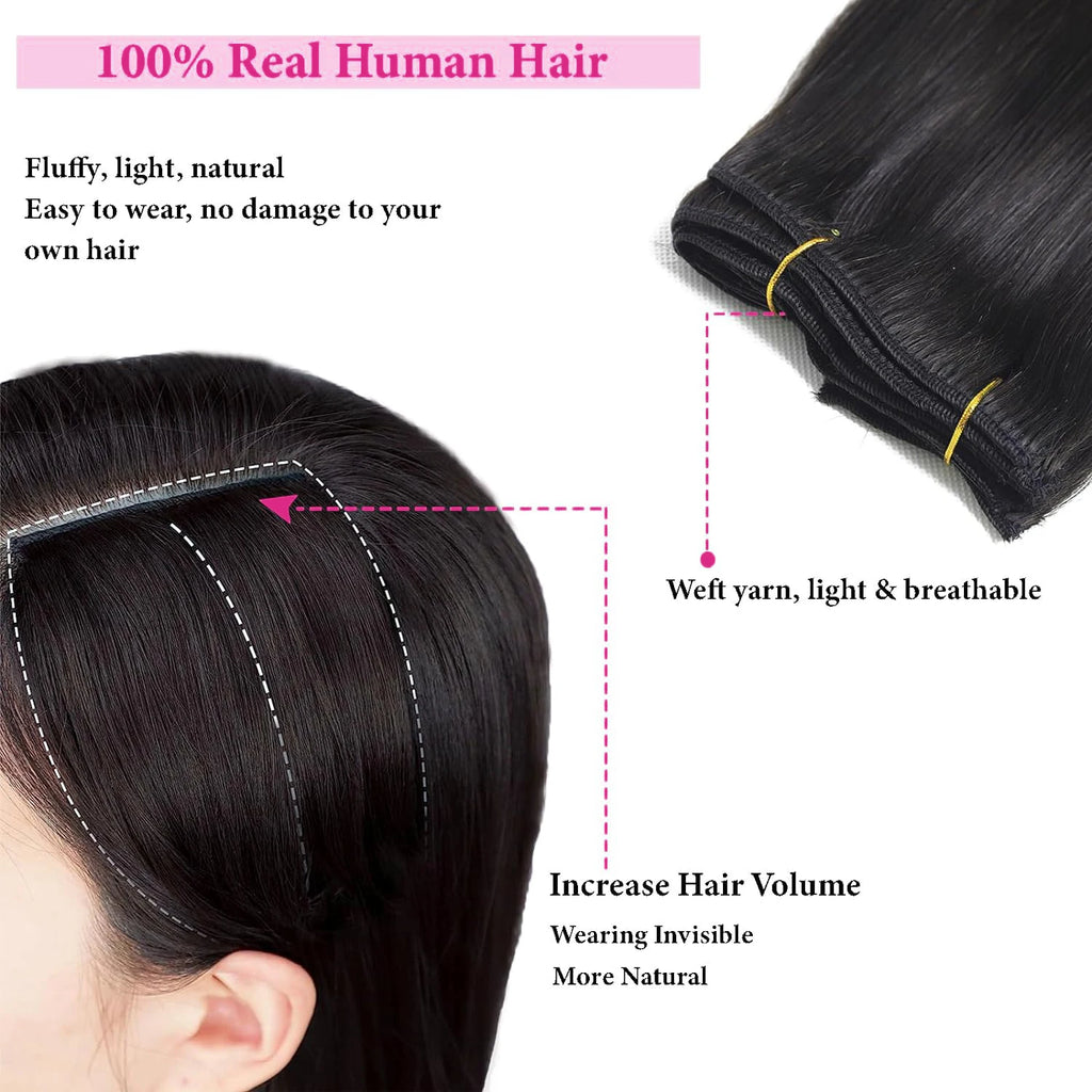 Clip Ins Straight Seamless Brazilian Human Hair Extensions Natural Color Invisible Clip In Hair Extension 16-26 Inches For Women