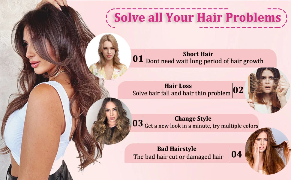Clip Ins Straight Seamless Brazilian Human Hair Extensions Natural Color Invisible Clip In Hair Extension 16-26 Inches For Women