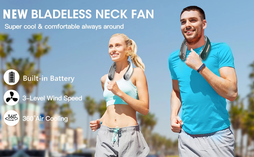 Neck Fan Portable Fan 360°Cooling Airflow Bladeless Neck Fan USB Rechargeable with 3 Speeds Adjustment Wearable Personal Fan