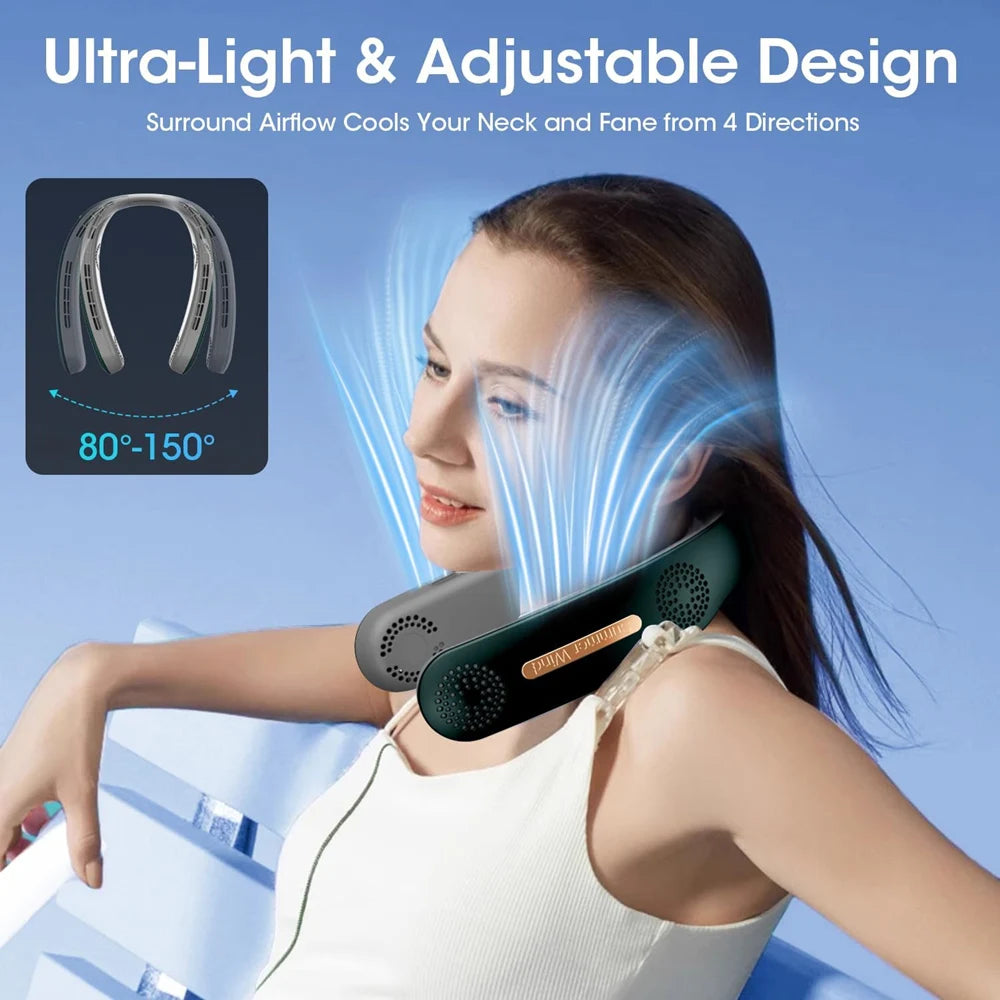 Neck Fan Portable Fan 360°Cooling Airflow Bladeless Neck Fan USB Rechargeable with 3 Speeds Adjustment Wearable Personal Fan