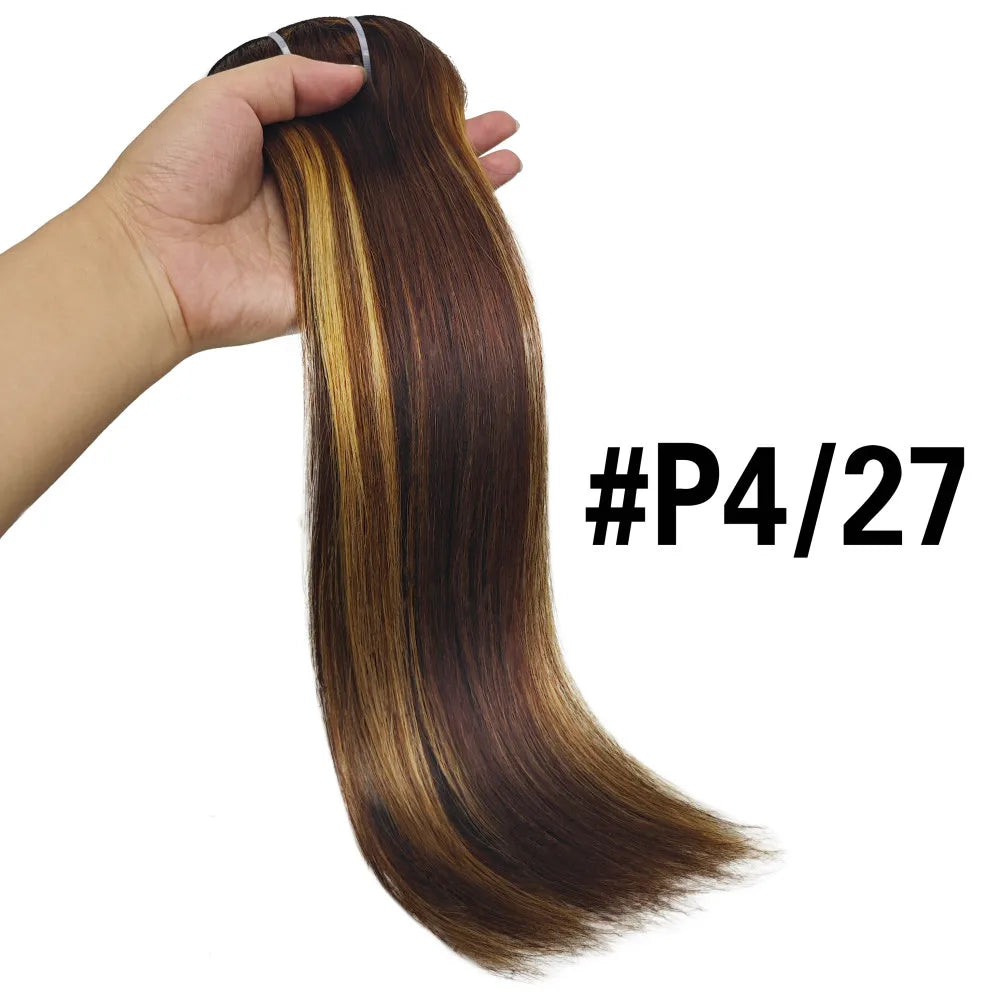 Clip Ins Straight Seamless Brazilian Human Hair Extensions Natural Color Invisible Clip In Hair Extension 16-26 Inches For Women