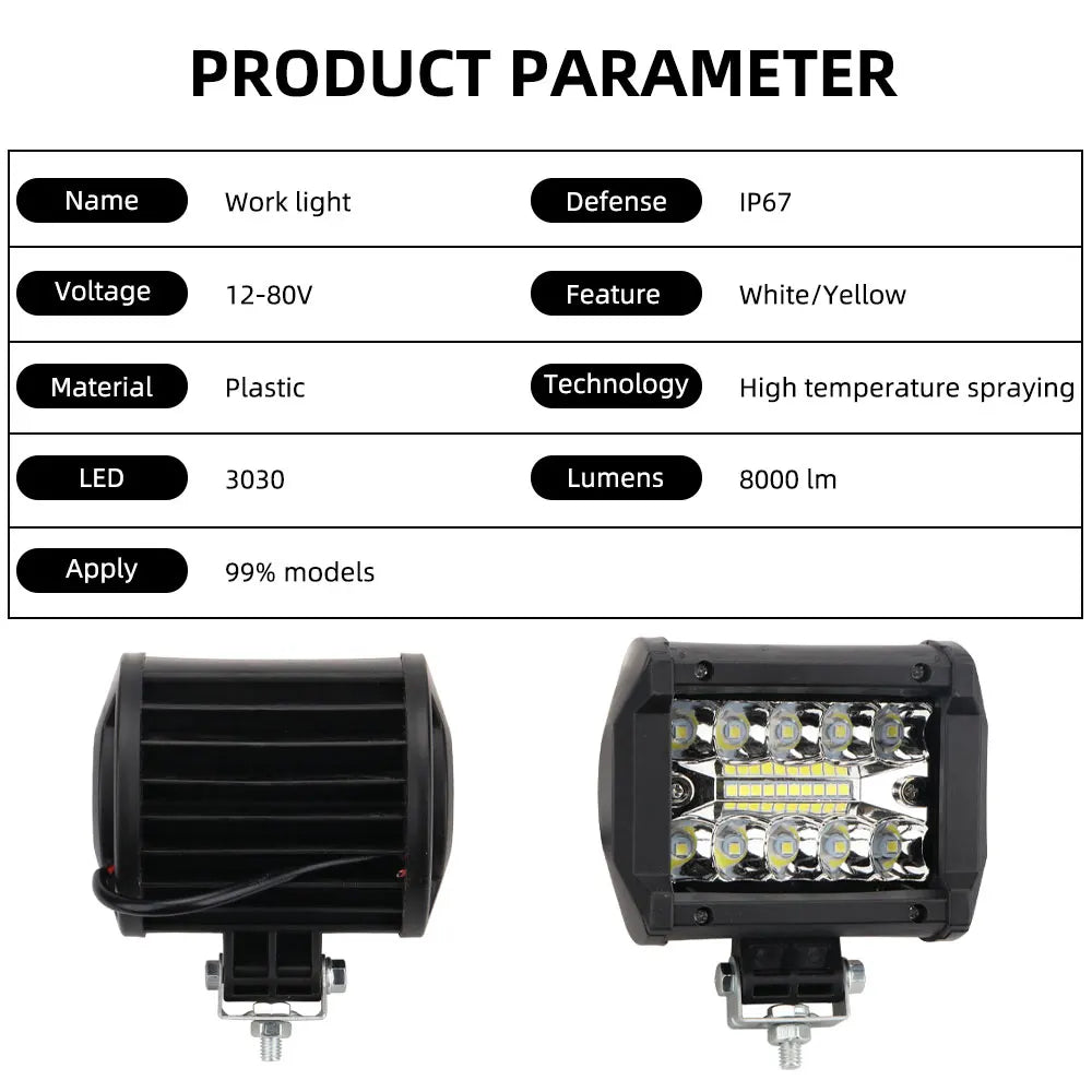 2Pcs Spot Flood Combo Beam Led Light Bars Off Road LED Work Light For Car 4x4 ATV SUV Led Auxiliary Modified Headlights