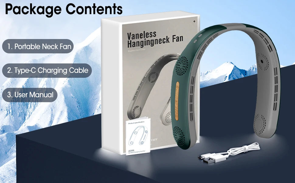 Neck Fan Portable Fan 360°Cooling Airflow Bladeless Neck Fan USB Rechargeable with 3 Speeds Adjustment Wearable Personal Fan