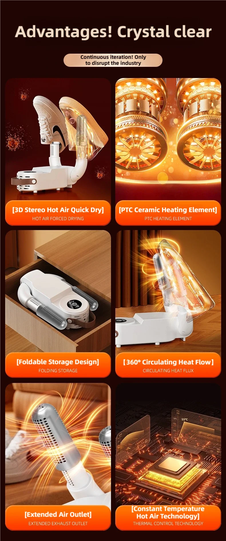 TINSOL New Foldable Touch Screen Shoe Dryer Fast Heating Sterilization Heater Socks Dryer Shoe Hot Air Deodorizing Dehumidifier