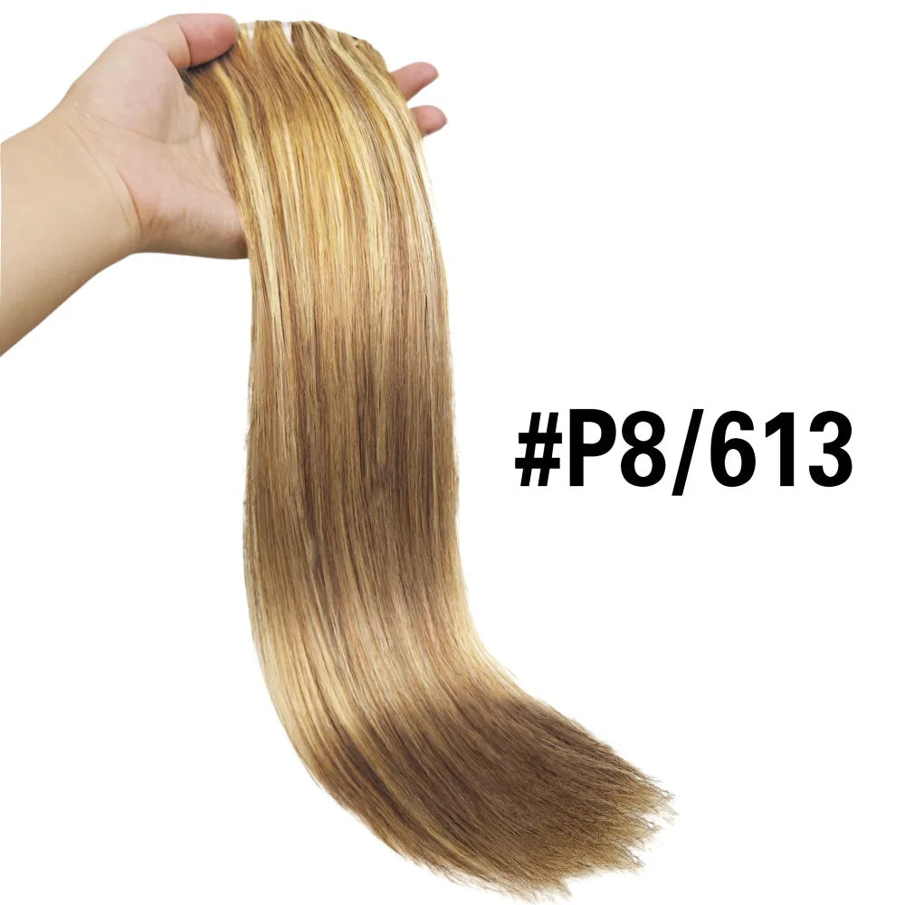 Clip Ins Straight Seamless Brazilian Human Hair Extensions Natural Color Invisible Clip In Hair Extension 16-26 Inches For Women
