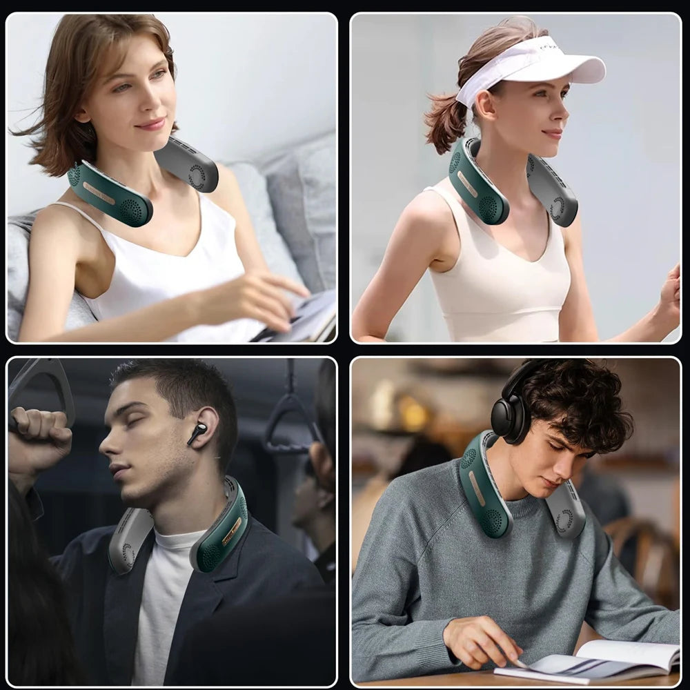 Neck Fan Portable Fan 360°Cooling Airflow Bladeless Neck Fan USB Rechargeable with 3 Speeds Adjustment Wearable Personal Fan