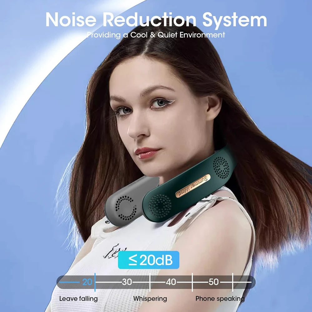 Neck Fan Portable Fan 360°Cooling Airflow Bladeless Neck Fan USB Rechargeable with 3 Speeds Adjustment Wearable Personal Fan
