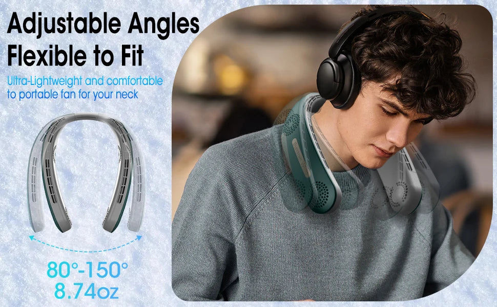Neck Fan Portable Fan 360°Cooling Airflow Bladeless Neck Fan USB Rechargeable with 3 Speeds Adjustment Wearable Personal Fan